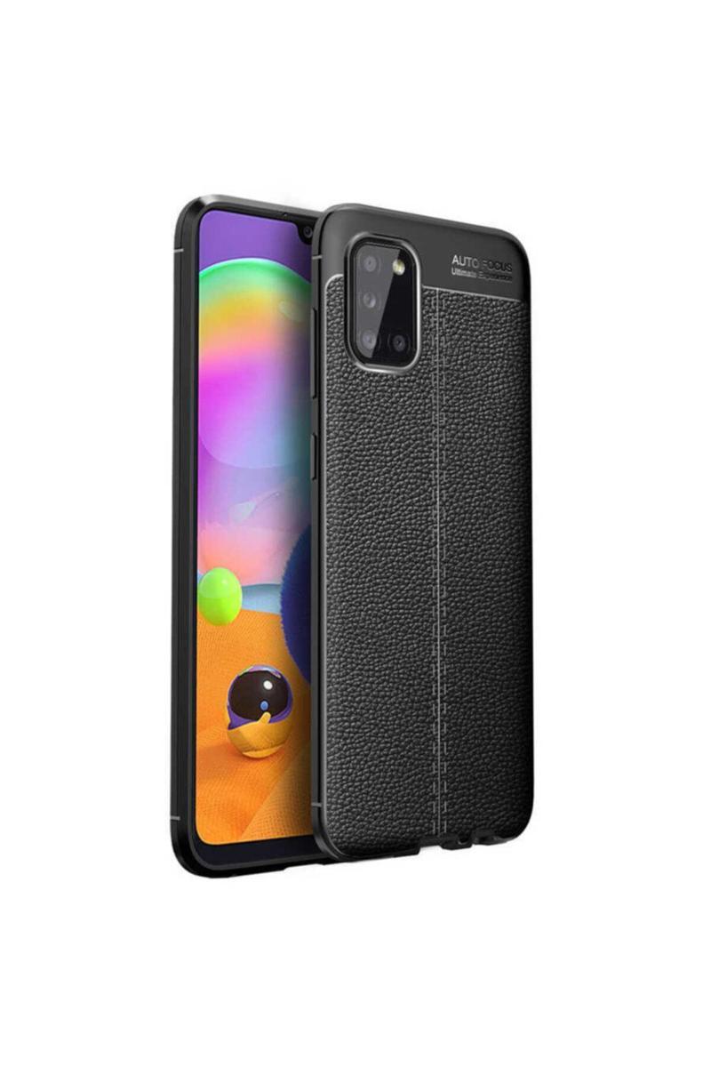 KZY İletişim Samsung Galaxy A02s Kılıf Darbe Korumalı Deri Görünümlü Silikon Arka Kapak - Siyah