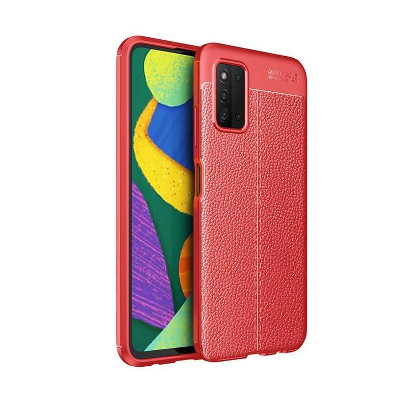 KZY İletişim Samsung Galaxy A03s Kılıf Darbe Korumalı Deri Görünümlü Silikon Arka Kapak - Kırmızı