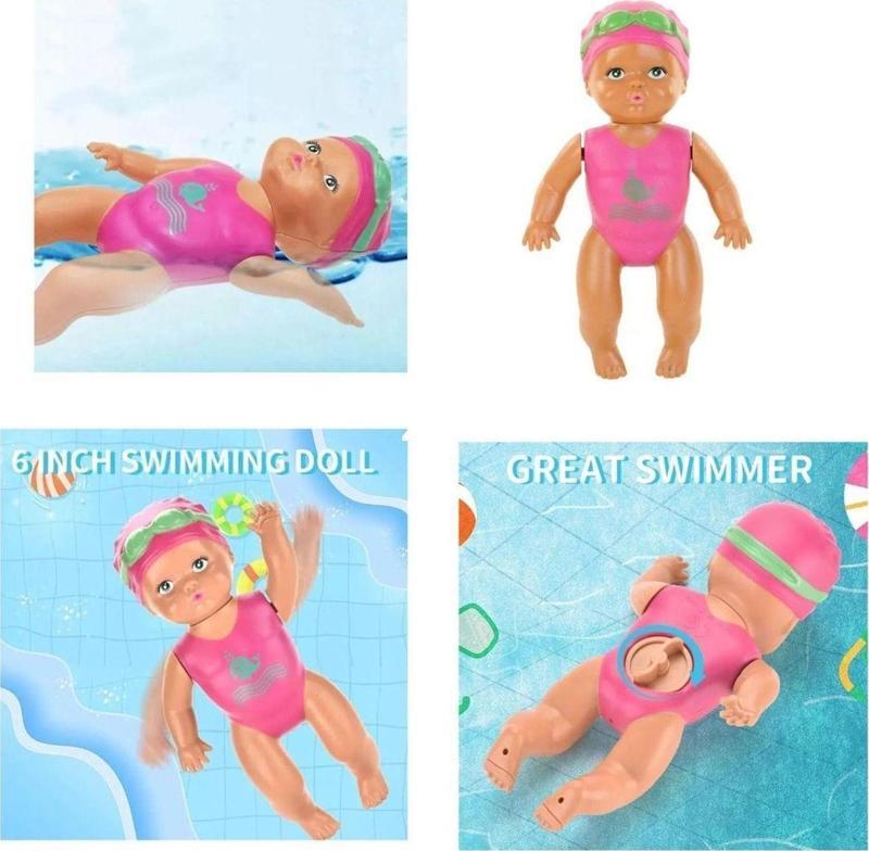 Küvette Havuzda Kendiliğinden Yüzen Kurmalı Swimming Baby Yüzen Bebek - Banyo oyuncağı 10 Cm