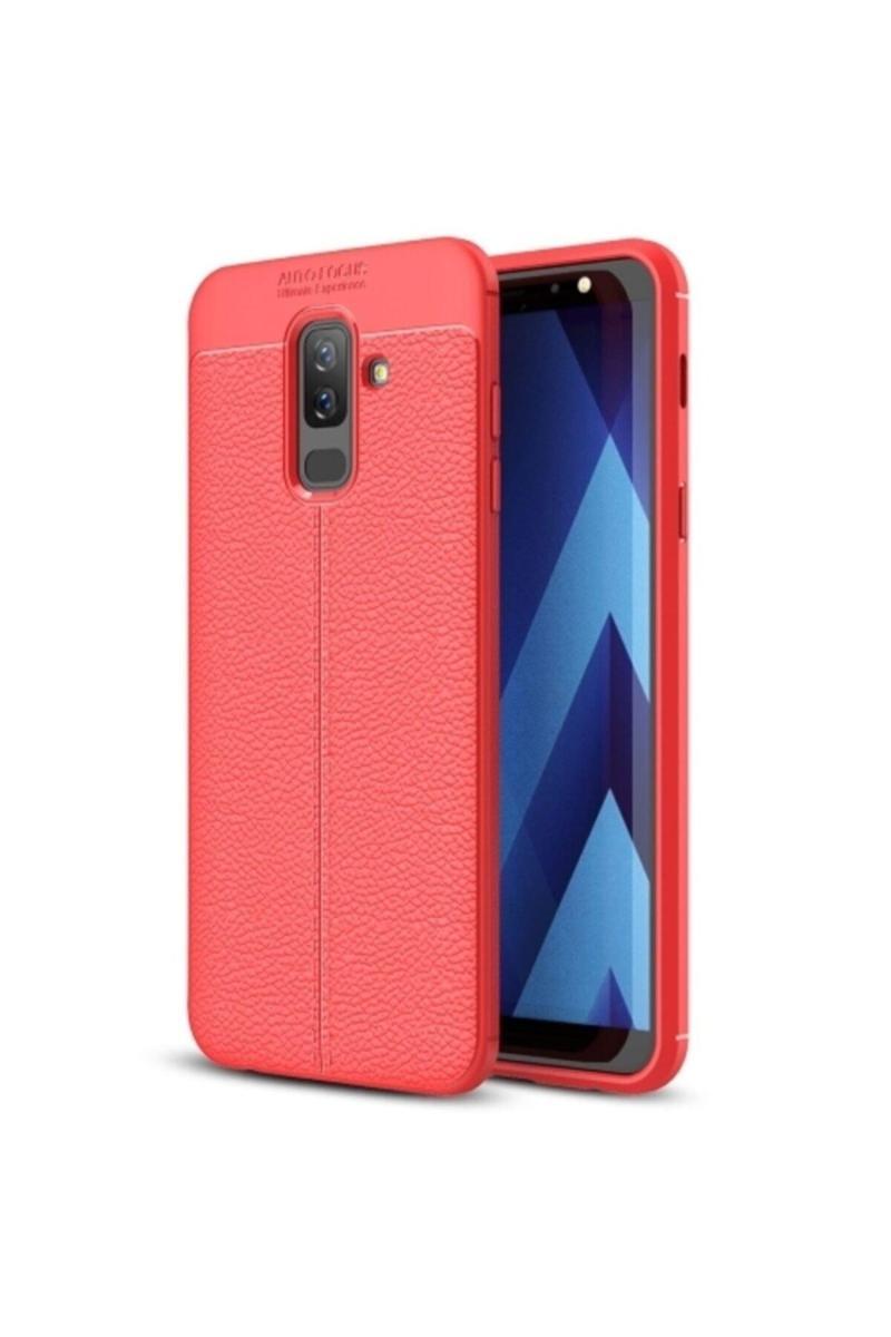 KZY İletişim Samsung Galaxy A6 2018 Kılıf Darbe Korumalı Deri Görünümlü Silikon Arka Kapak - Kırmızı