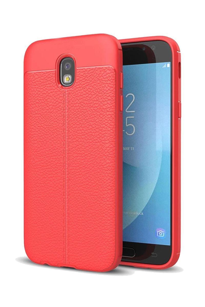KZY İletişim Samsung Galaxy J5 Pro Kılıf Darbe Korumalı Deri Görünümlü Silikon Arka Kapak - Kırmızı