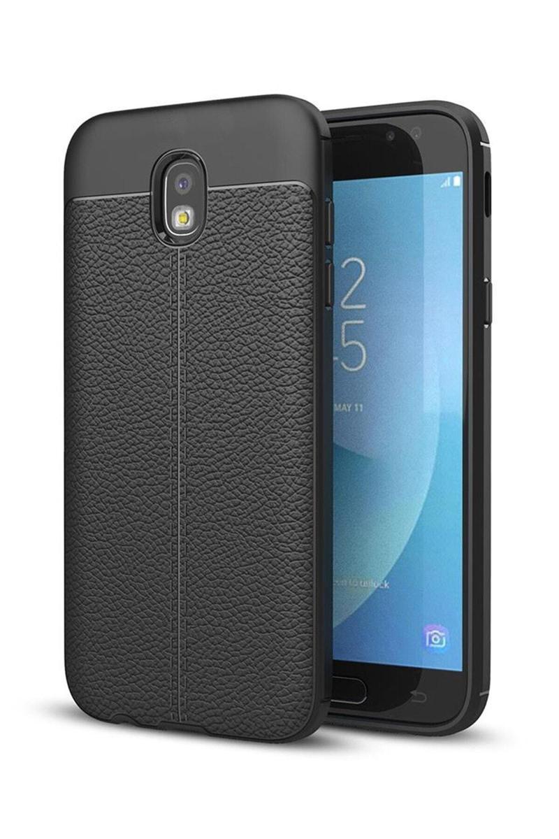 KZY İletişim Samsung Galaxy J5 Pro Kılıf Darbe Korumalı Deri Görünümlü Silikon Arka Kapak - Siyah