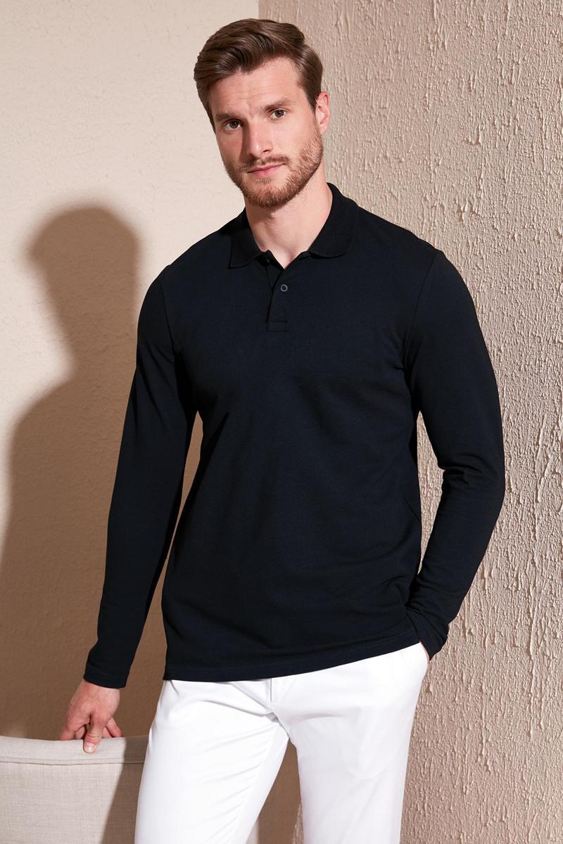 % 100 Pamuk Slim Fit Polo Yaka Erkek Sweat 5905707 SİYAH