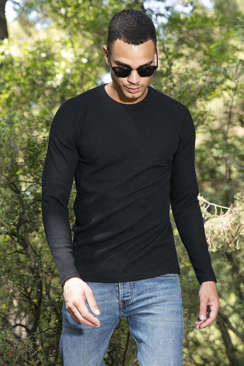 Pamuklu Bisiklet Yaka Slim Fit Basic Erkek Sweat 5905073 SİYAH