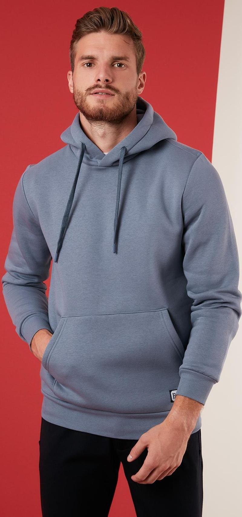 Slim Fit Kapüşonlu Kanguru Cepli İçi Tüylü Yumuşak Şardonlu Erkek Sweat 5905281 KOYU GRİ