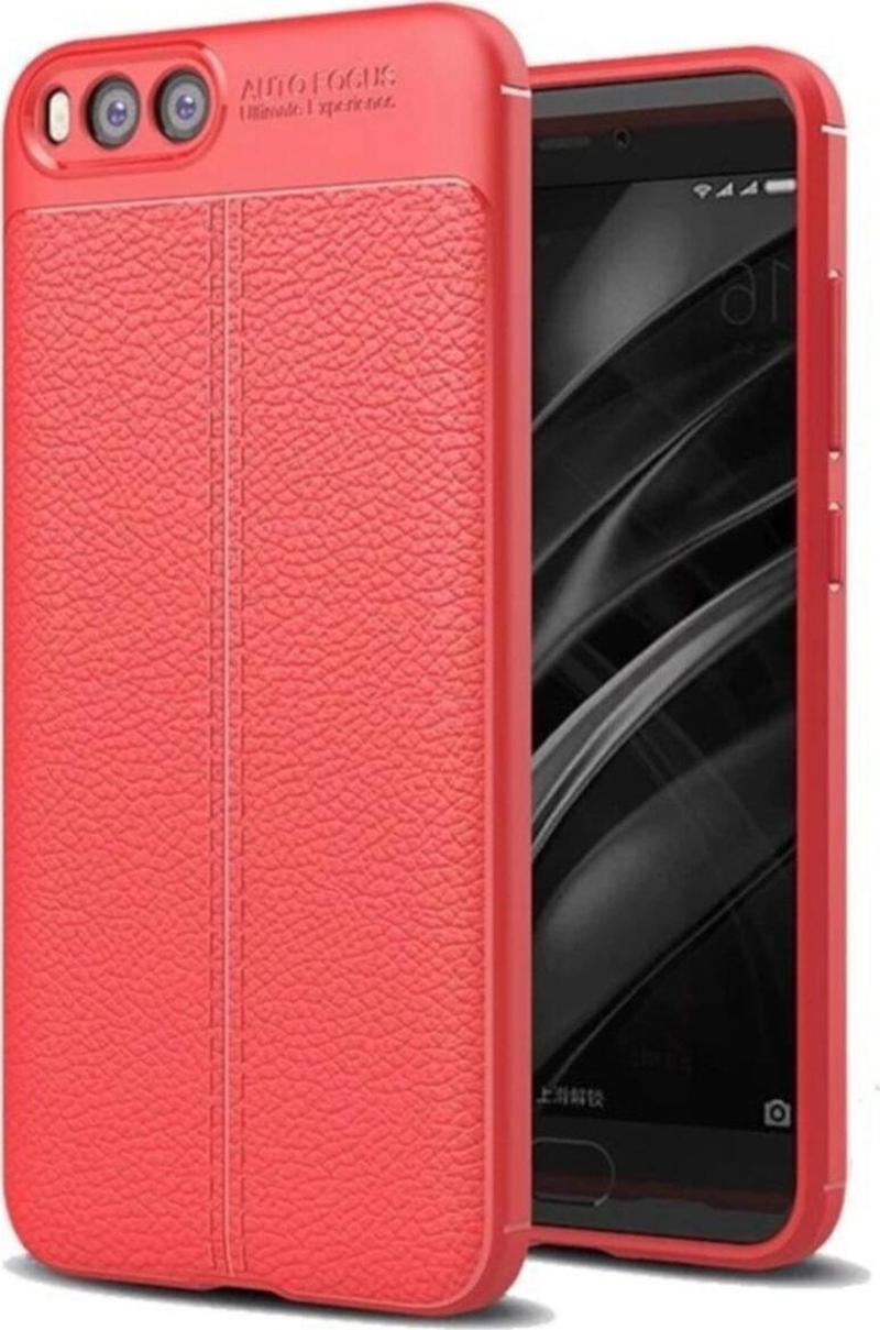 Xiaomi Mi 6 Kılıf Darbe Korumalı Deri Görünümlü Silikon Arka Kapak - Kırmızı