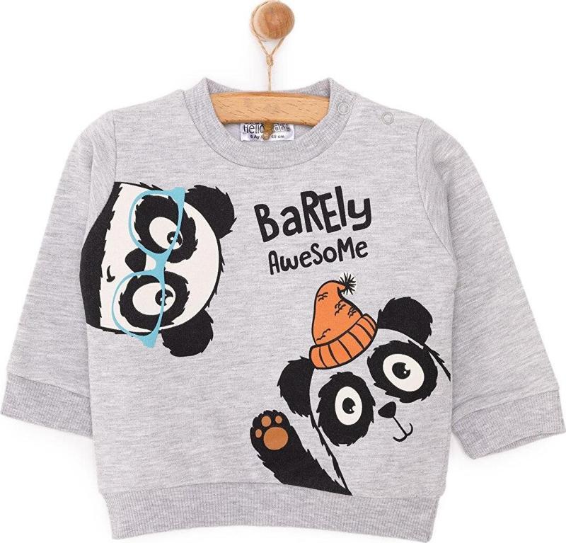 HelloBaby Basic Az Şardonlu Bearly Awesome Baskılı Sweatshirt Erkek Bebek