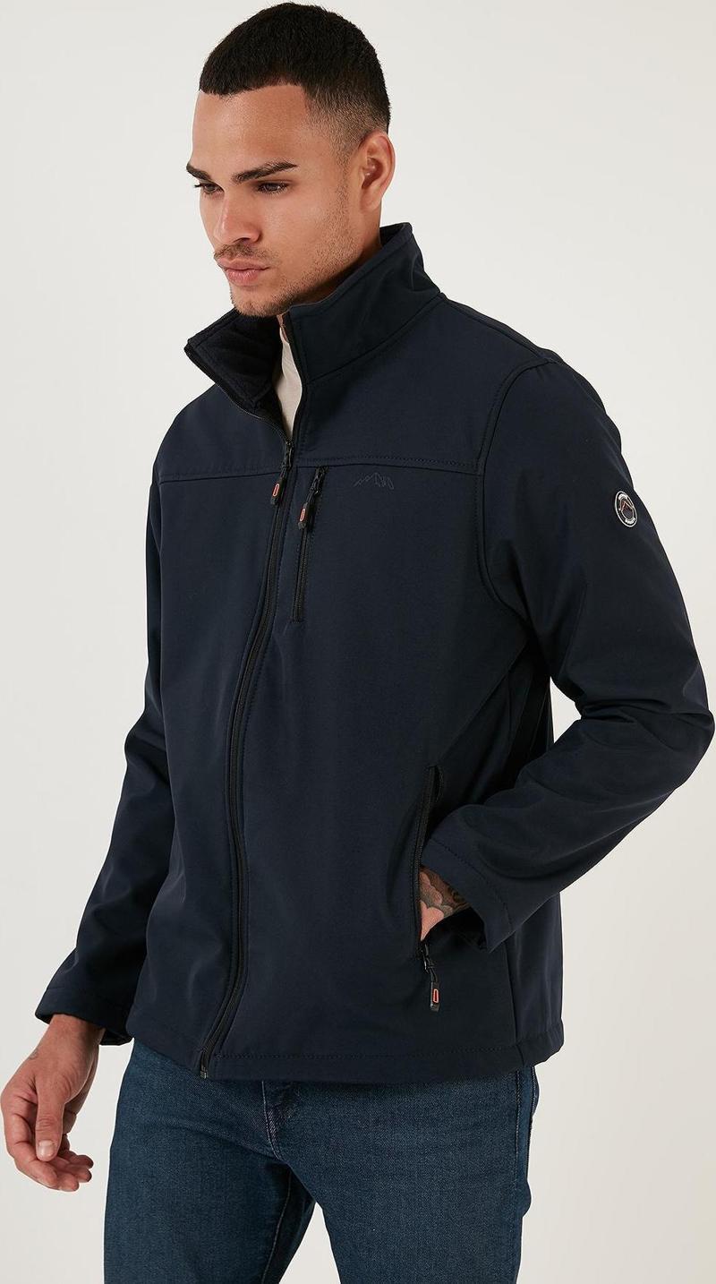 Su İtici Slim Fit Dik Yaka Softshell İnce Erkek Mont 649003 LACİVERT