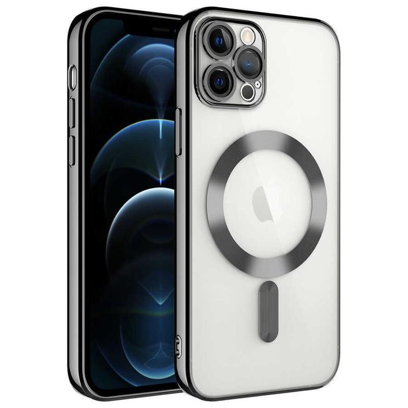 Kılıfmania Apple iPhone 11 Pro Max Mag Safe Özellikli Lens Korumalı Logo Gösteren Şeffaf Silikon Kılıf -Siyah