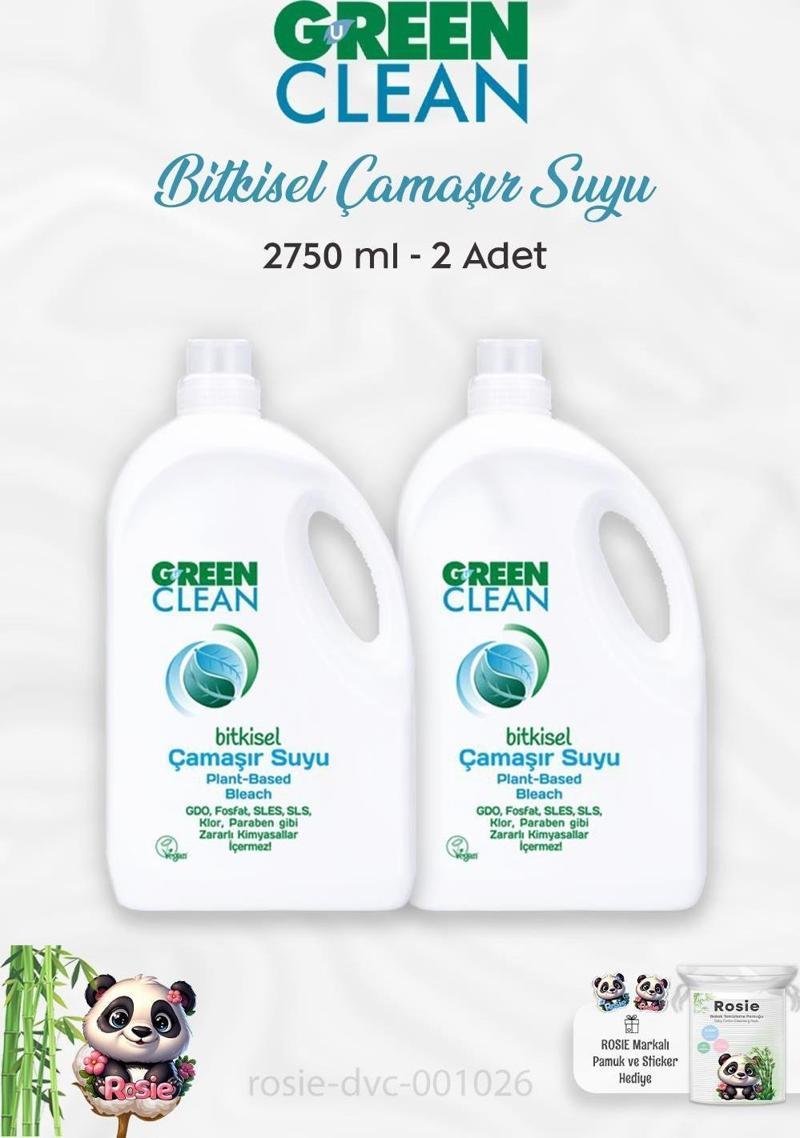 2 Adet Green Clean Bitkisel Çamaşır Suyu 2750 ml ve ROSIE