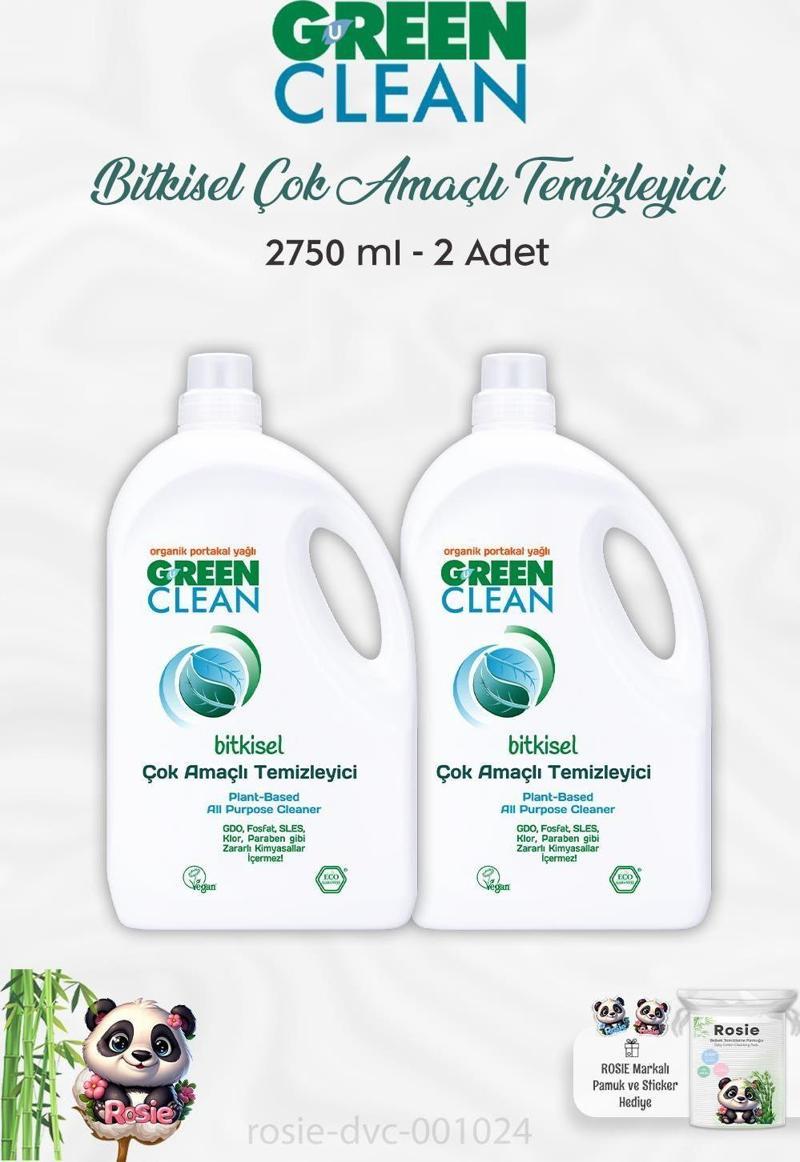 2 Adet Green Clean Bitkisel Çok Amaçlı Temizleyici Portakal Yağlı 2750 ml ve ROSIE