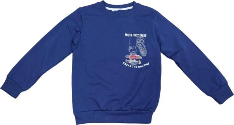 Erkek Çocuk Önü Arkası Youth First Yazı Resim Desenli Indigo Renk Sweatshirt