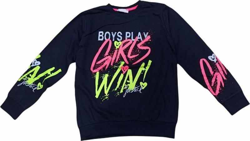 Kız Çocuk Girl Win Yazı Desenli Lacivert Renk Sweatshirt