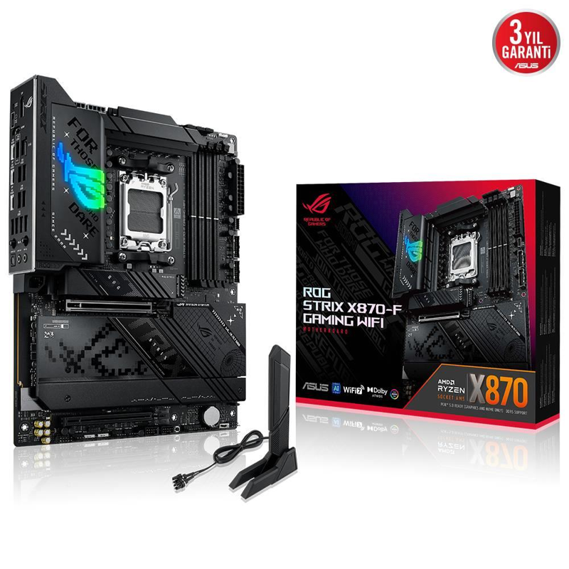 ROG STRIX X870-F GAMING WIFI, 4xDDR5, 4xM.2, HDMI, DP, Type-C, Wi-Fi 7, Bluetooth v5.4, AMD Ryzen 9000-8000 ve 7000