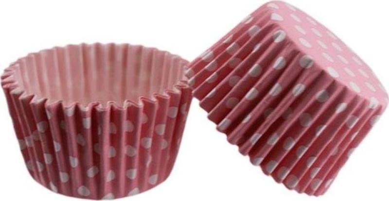 Kek Kalıbı Pet Kapsül 52X45 MM Kağıt Cupcake Kağıdı (100 Adet)  Puantiyeli Pembe