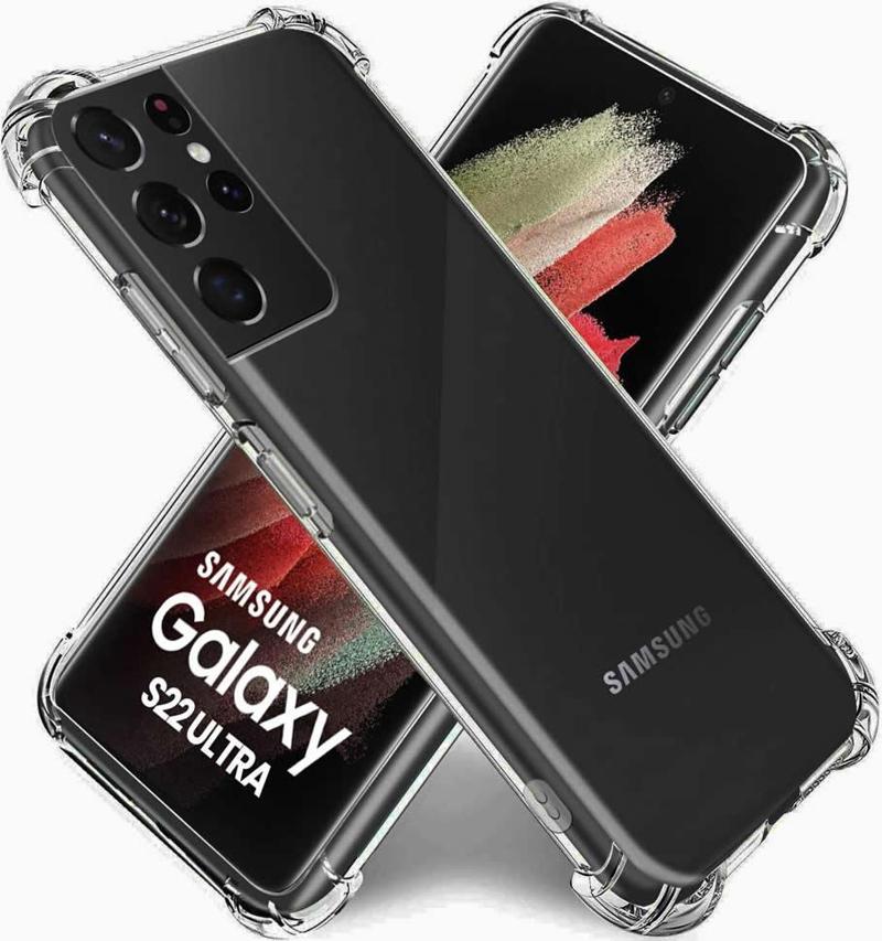 KZY İletişim Samsung Galaxy S22 Ultra Kapak Kamera Korumalı Şeffaf Airbag Antishock Köşe Korumalı Silikon Kılıf