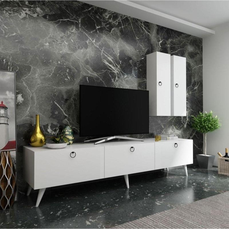 Ideal Tv Ünitesi Duvar Raf Ve Dolaplı Q7819-1 Beyaz