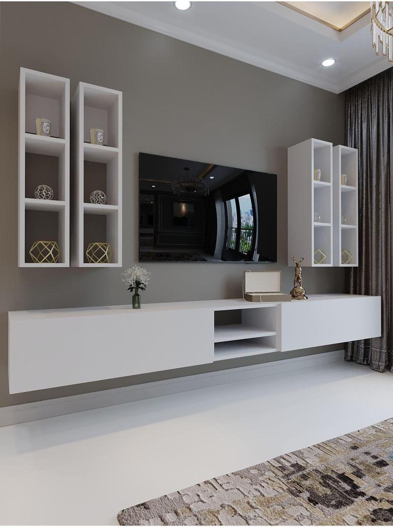 Festival Tv Sehpası Q6403-1 225 Cm Beyaz Parlak Minifiks Bağlantı Duvara Monte Tv Ünitesi