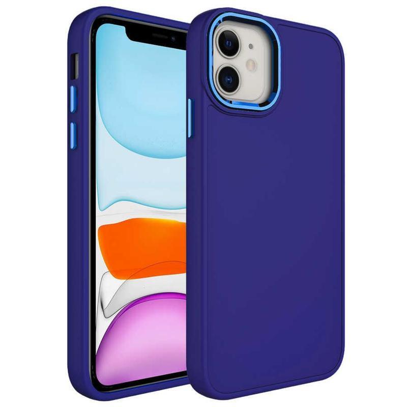 KZY İletişim Apple iPhone 11 Kapak Renkli Metal Kamera Çerçeveli Class İçi Kadife Lasnman Kılıf - Saks Mavi