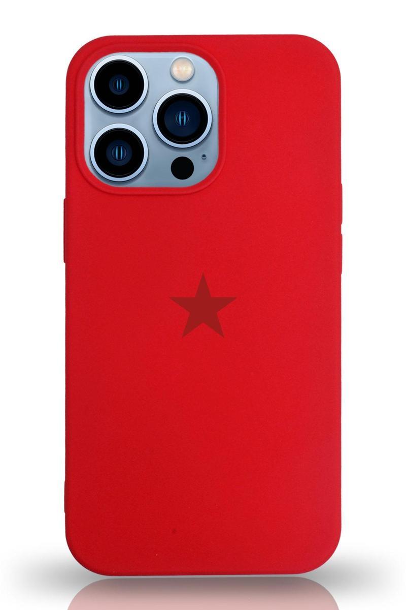 KZY İletişim Apple iPhone 13 Pro Kapak Yıldız Logolu İçi Kadife Lansman Silikon Kılıf - Kırmızı