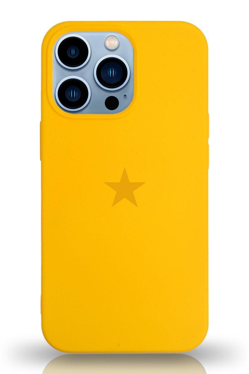 Kılıfmania Apple iPhone 13 Pro Kapak Yıldız Logolu İçi Kadife Lansman Silikon Kılıf - Sarı