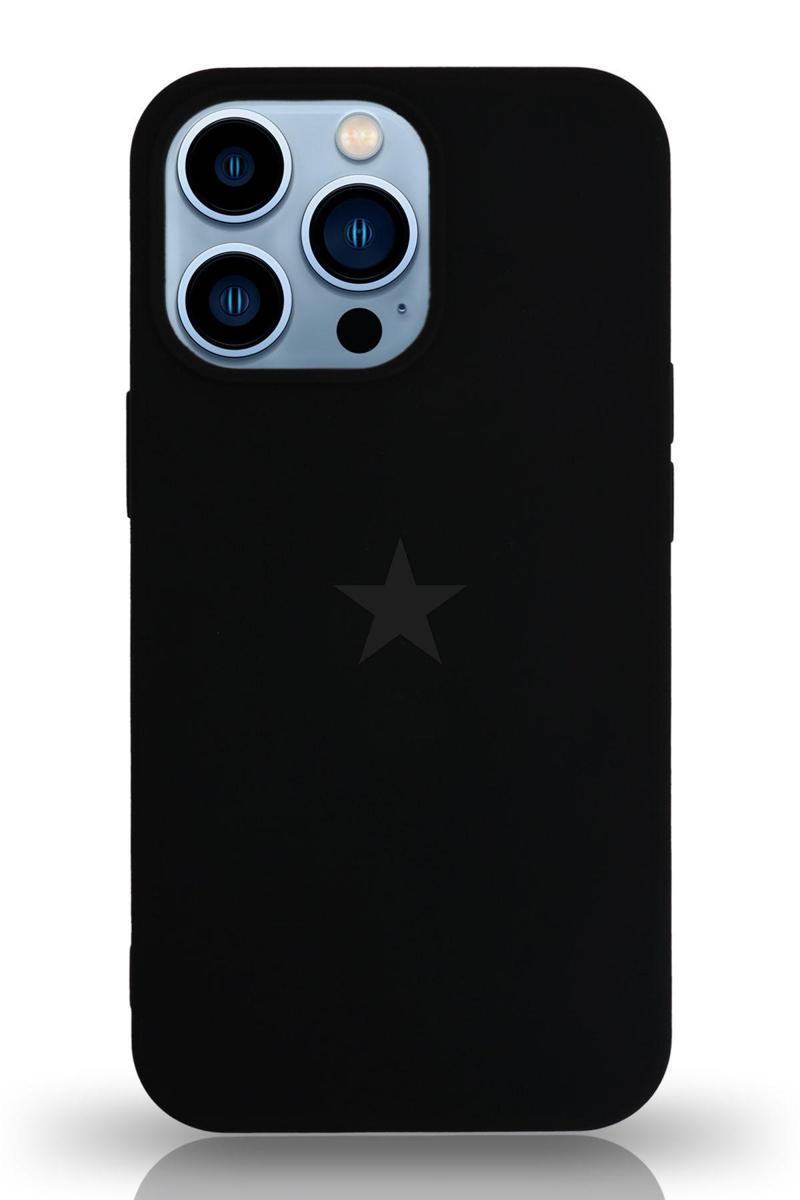 Kılıfmania Apple iPhone 13 Pro Kapak Yıldız Logolu İçi Kadife Lansman Silikon Kılıf - Siyah
