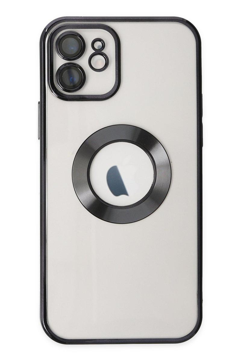 Kılıfmania Apple iPhone 11 Kapak Yanları Renkli Lens Korumalı Logo Gösteren Şeffaf Luxury Kılıf - Siyah