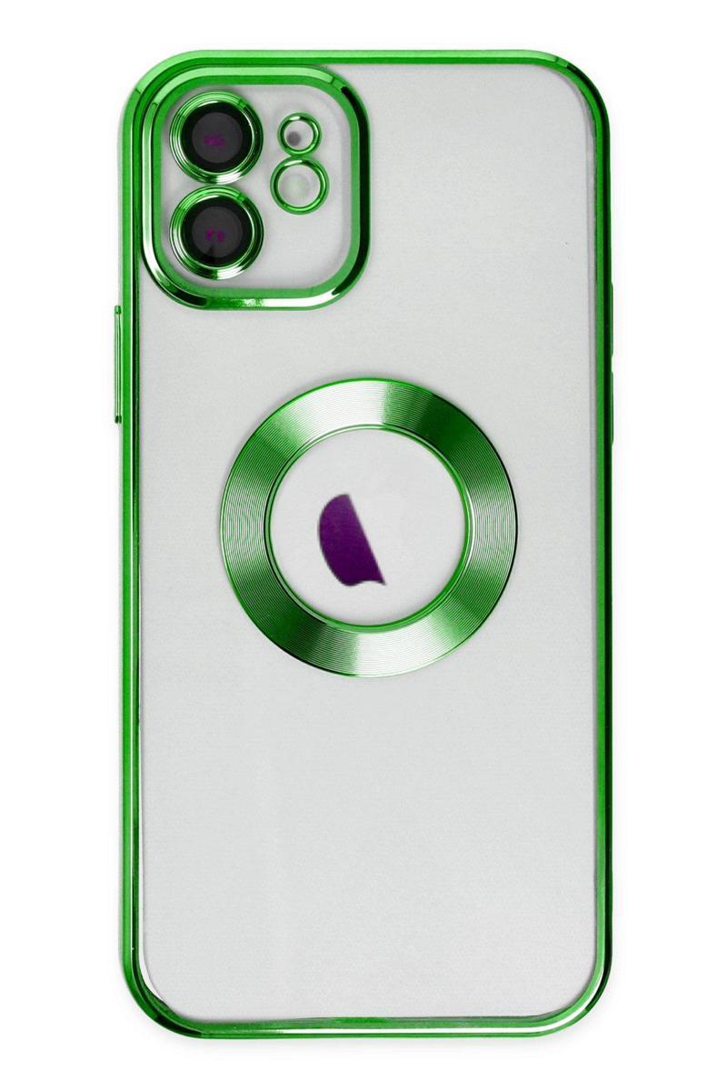 KZY İletişim Apple iPhone 11 Kapak Yanları Renkli Lens Korumalı Logo Gösteren Şeffaf Luxury Kılıf - Yeşil