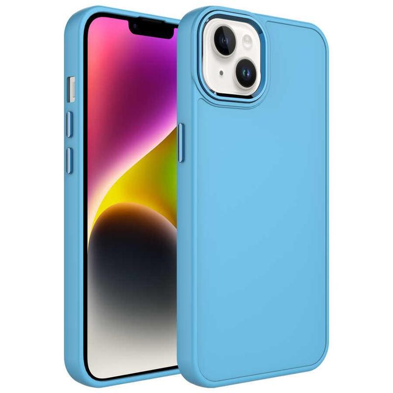 KZY İletişim Apple iPhone 14 Plus Kapak Renkli Metal Kamera Çerçeveli Class İçi Kadife Lasnman Kılıf - Mavi