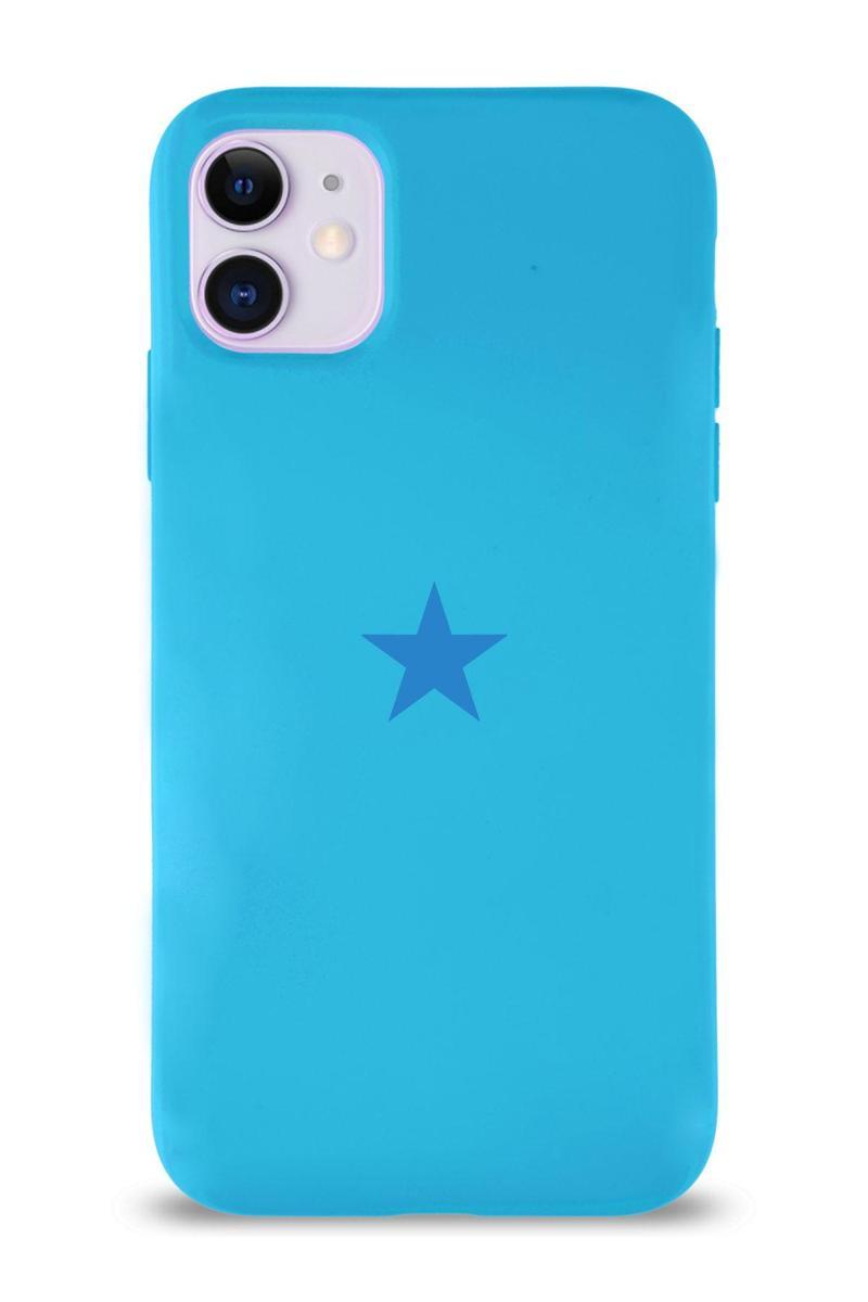KZY İletişim Apple iPhone 11 Kapak Yıldız Logolu İçi Kadife Lansman Silikon Kılıf - Açık Mavi