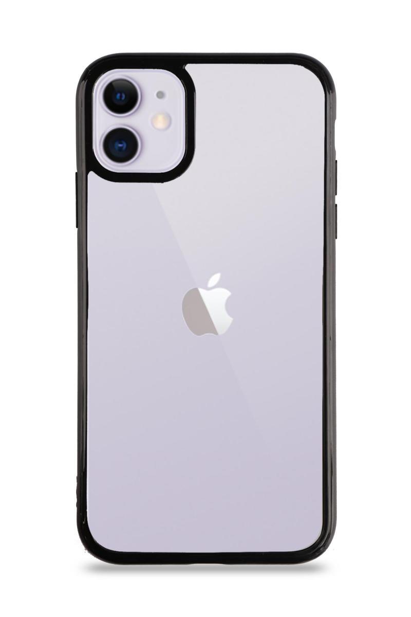 KZY İletişim Apple iPhone 11 Kılıf Kenarları Renkli Silikon Şeffaf Arka Kapak - Siyah