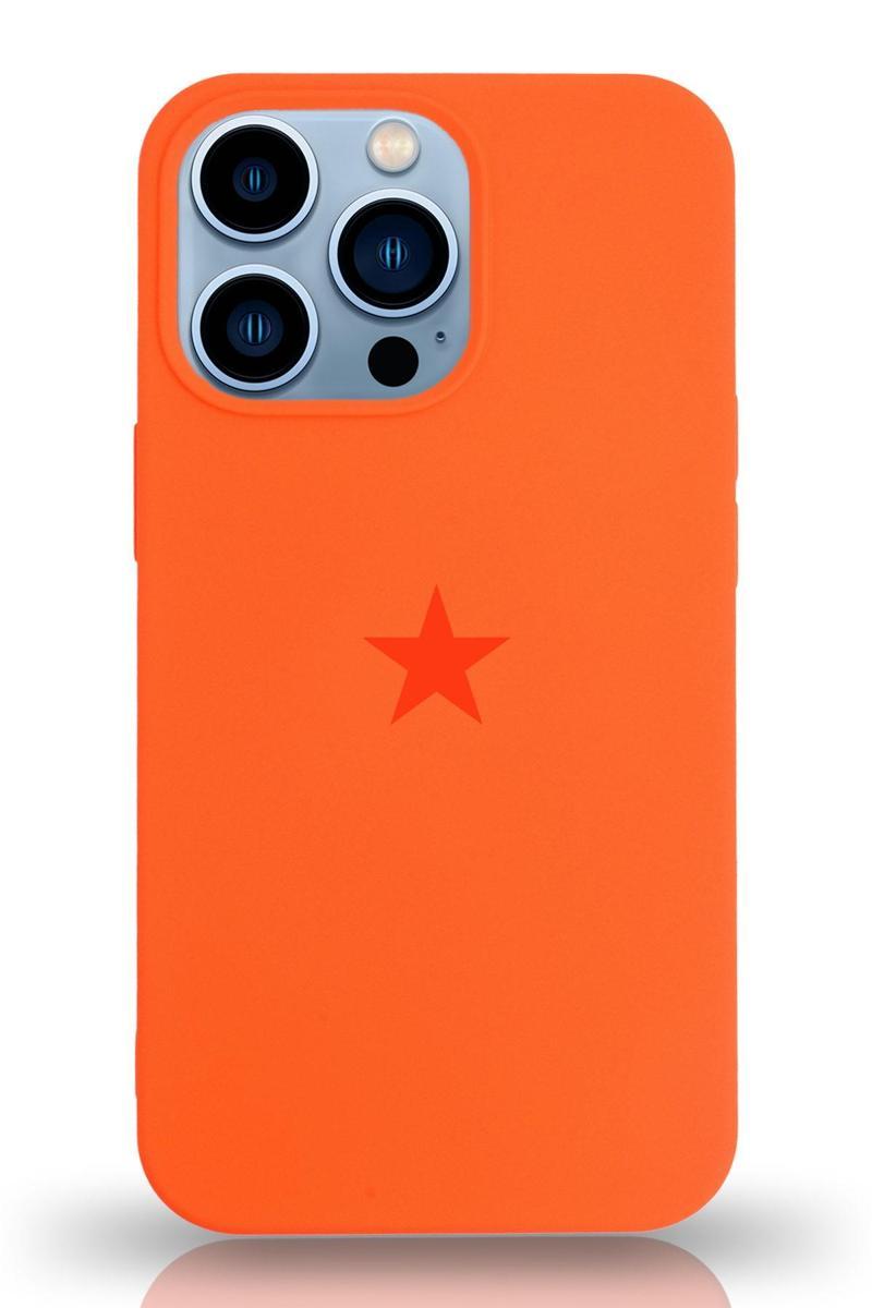 KZY İletişim Apple iPhone 13 Pro Max Kapak Yıldız Logolu İçi Kadife Lansman Silikon Kılıf - Turuncu