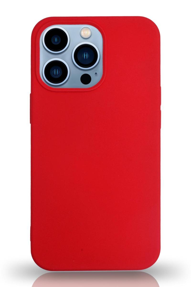 Kılıfmania Apple iPhone 13 Pro Max Silikon Kılıf Altı Kapalı İçi Kadife Lansman Arka Kapak - Kırmızı