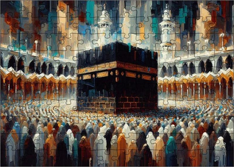 Ahşap Mdf Puzzle Yapboz Kâbe'De Hac Zamanı 120 Parça 25 x 35 Cm