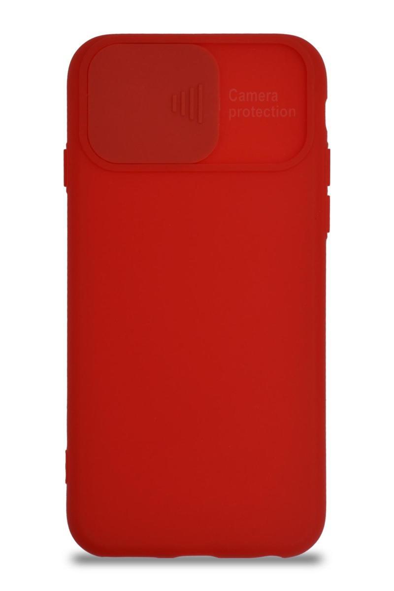 Kılıfmania Apple iPhone 6 Kapak Kamera Korumalı Sürgülü Renkli Silikon Kılıf - Kırmızı