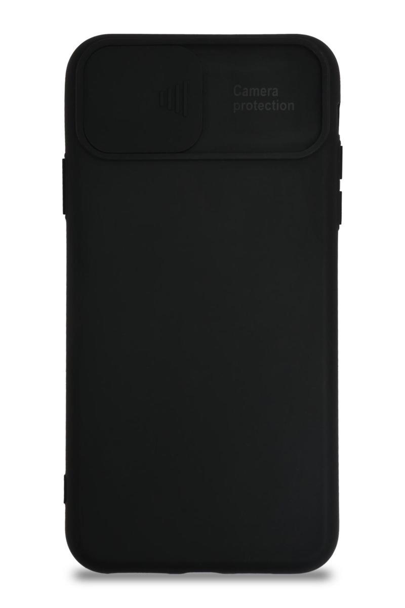 Kılıfmania Apple iPhone 11 Pro Max Kapak Kamera Korumalı Sürgülü Renkli Silikon Kılıf - Siyah