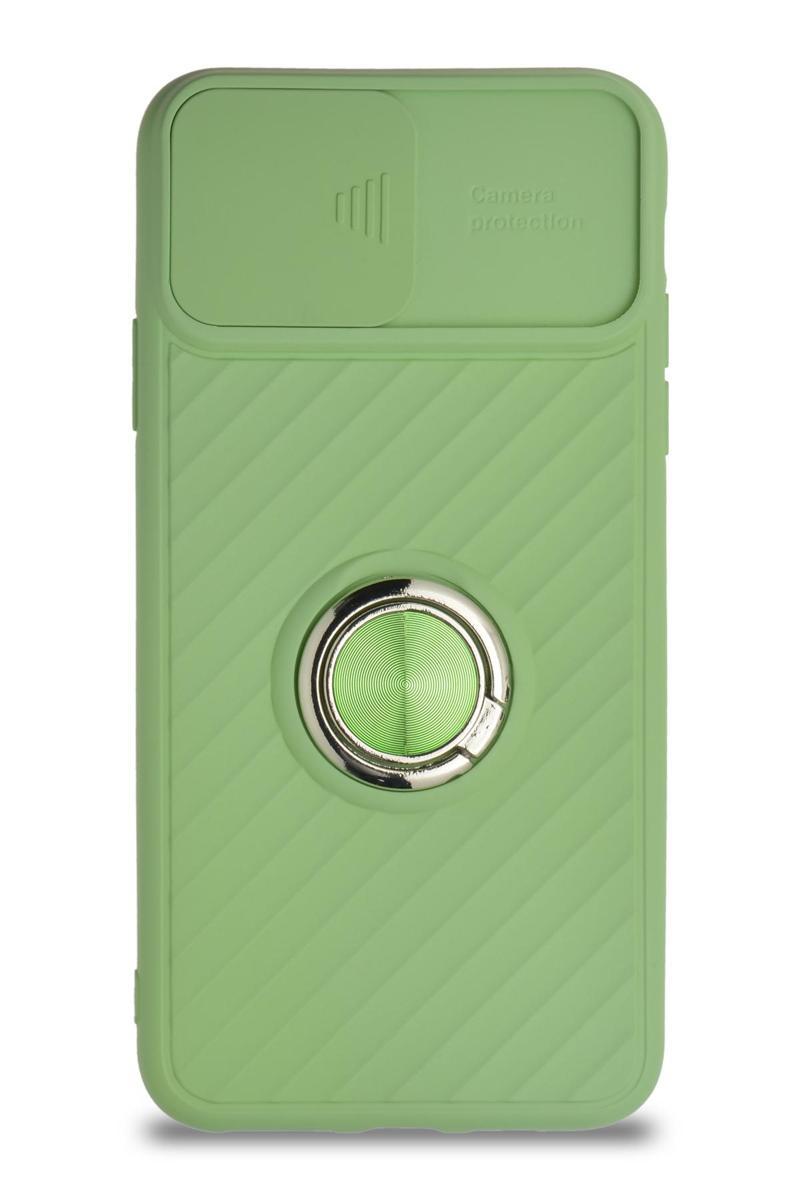 KZY İletişim Apple iPhone 11 Pro Max Kapak Kamera Korumalı Yüzüklü Pastel Silikon Kılıf - Açık Yeşil