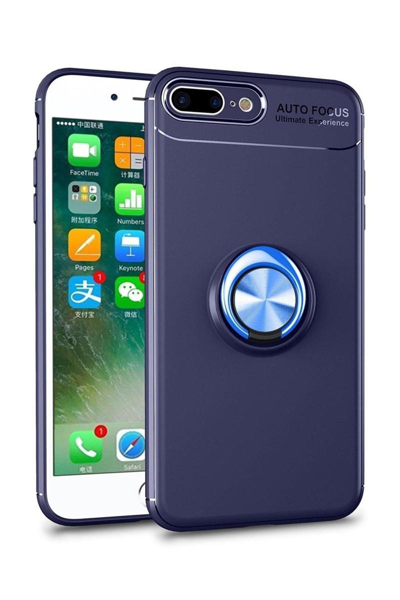 KZY İletişim Apple iPhone 6 Plus Kılıf Renkli Yüzüklü Manyetik Silikon Kapak Mavi - Mavi
