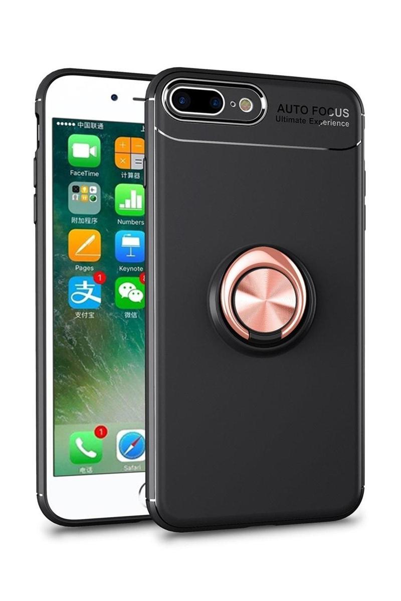 KZY İletişim Apple iPhone 6 Plus Kılıf Renkli Yüzüklü Manyetik Silikon Kapak Siyah - Rose gold