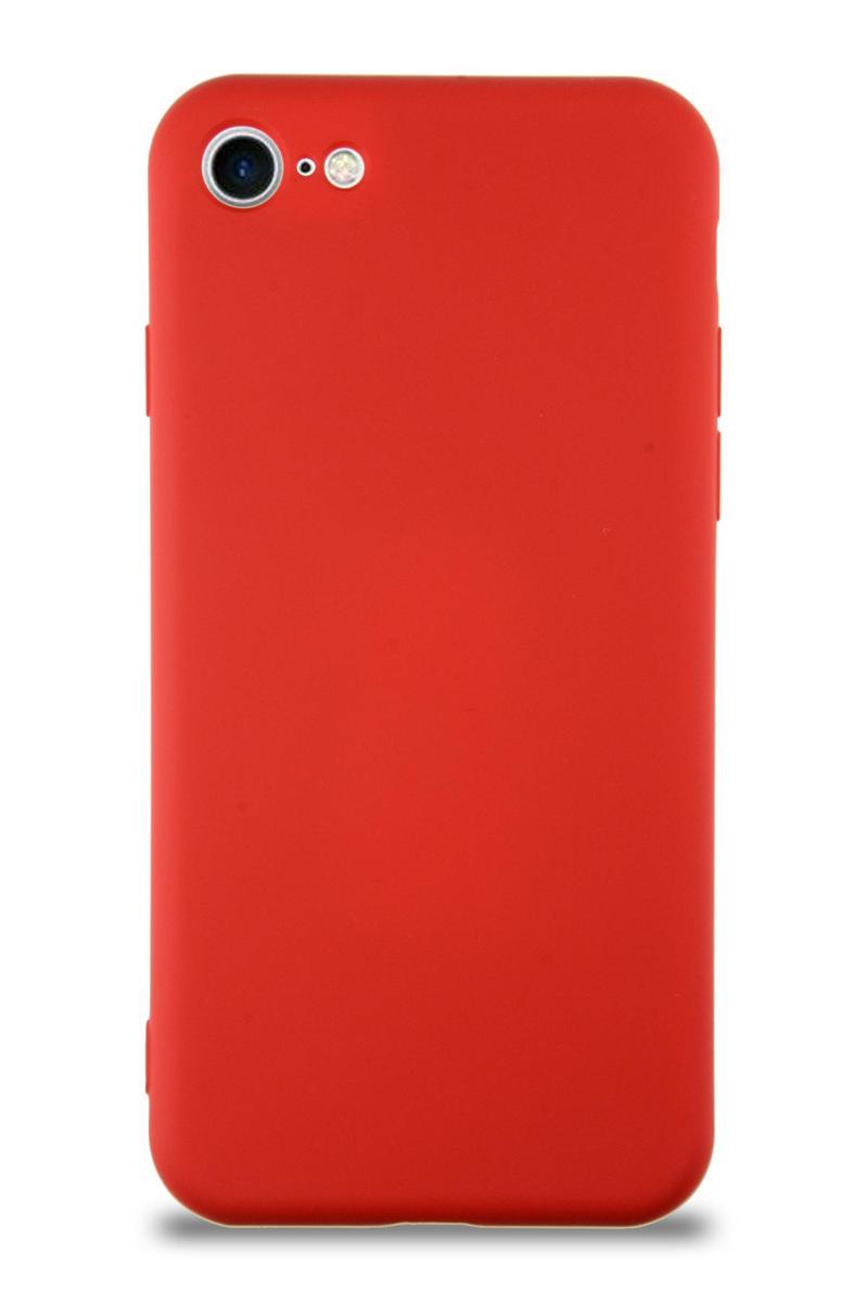 KZY İletişim Apple iPhone 8 Kapak İçi Kadife Kamera Korumalı Lansman Silikon Kılıf - Kırmızı