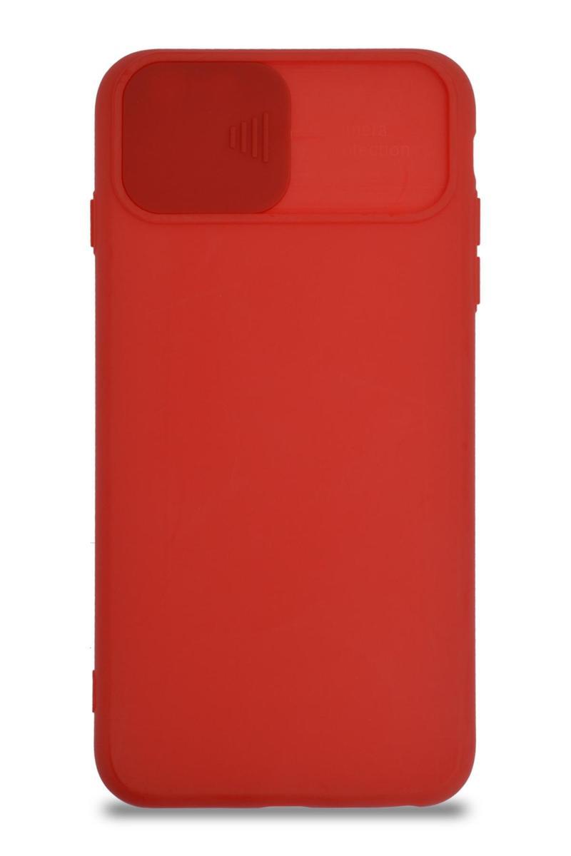 KZY İletişim Apple iPhone 6s Plus Kapak Kamera Korumalı Sürgülü Renkli Silikon Kılıf - Kırmızı