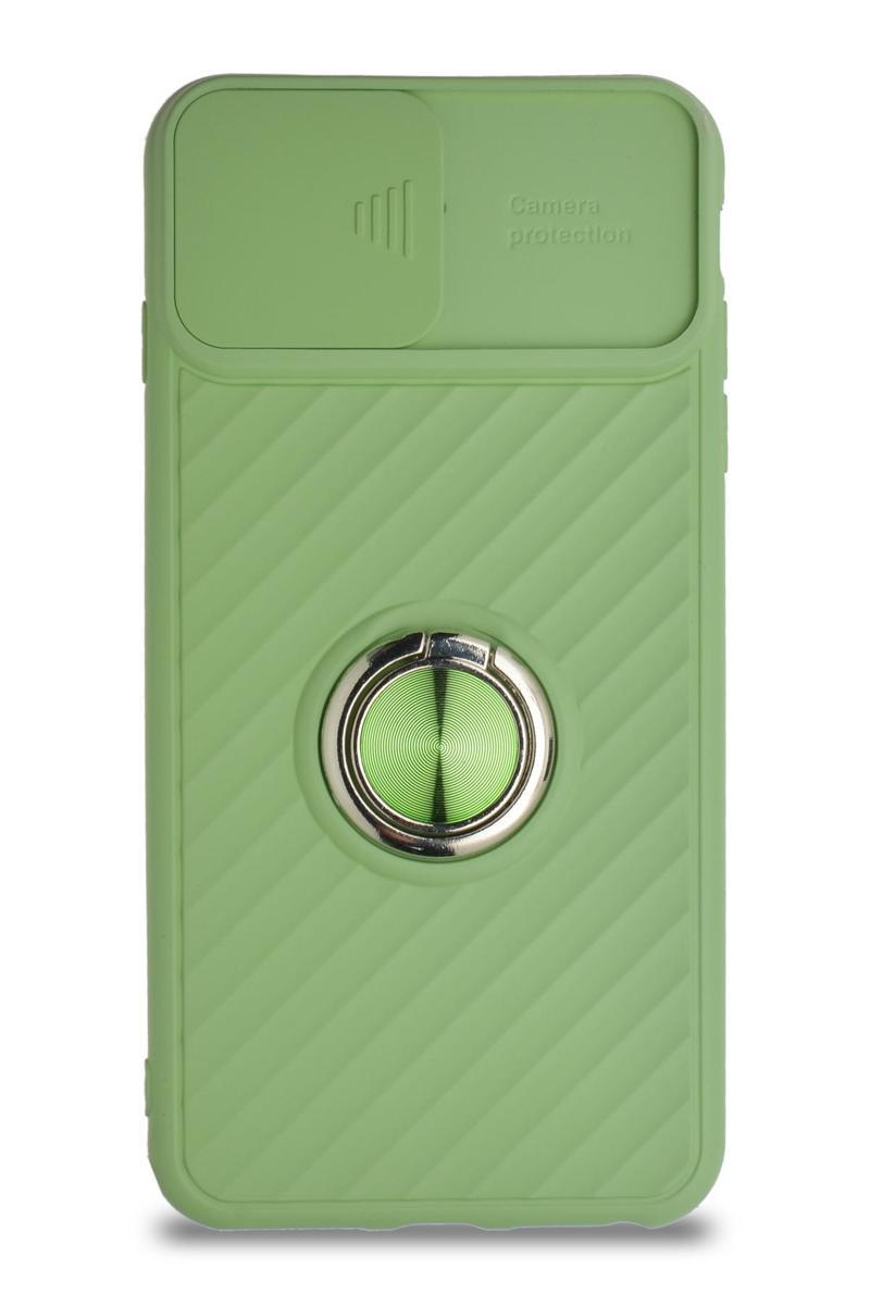 KZY İletişim Apple iPhone 6s Plus Kapak Kamera Korumalı Yüzüklü Pastel Silikon Kılıf - Açık Yeşil