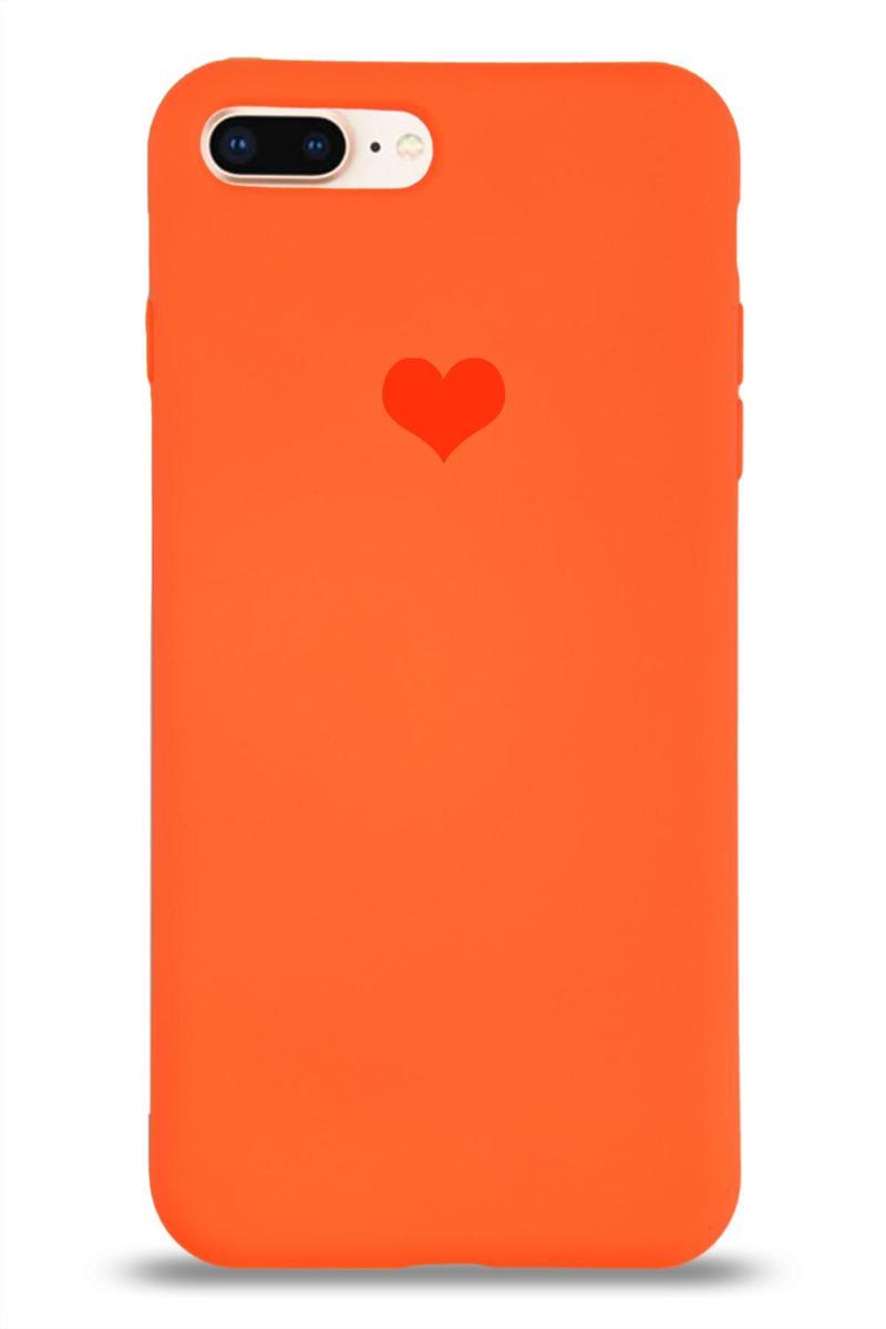 KZY İletişim Apple iPhone 6s Plus Kılıf Kalp Logolu Altı Kapalı İçi Kadife Lansman Silikon Kılıf - Turuncu