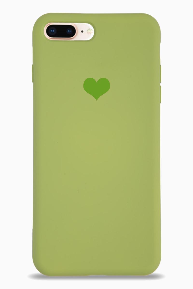 KZY İletişim Apple iPhone 6s Plus Kılıf Kalp Logolu Altı Kapalı İçi Kadife Lansman Silikon Kılıf - Yeşil
