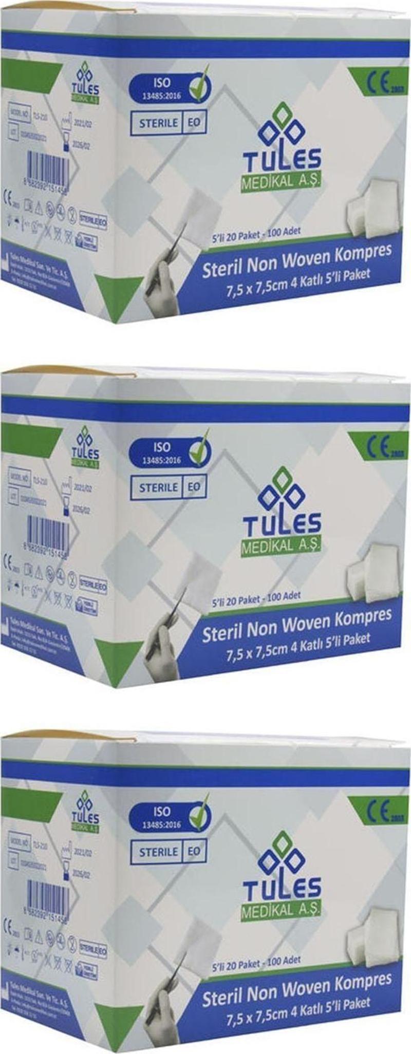 Tules Non-Woven Steril Gazlı Bez Gaz Kompres 7,5 X 7,5Cm 300 Adet