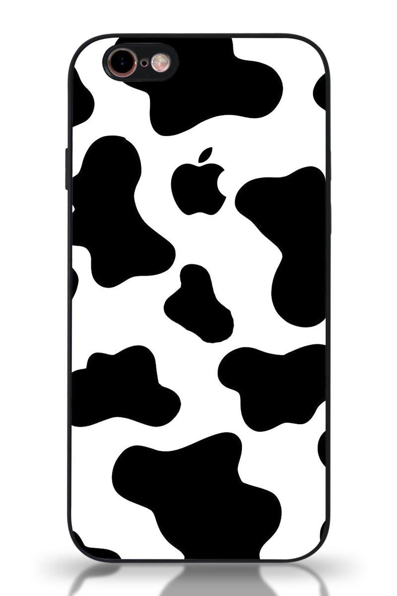 Kılıfmania Apple iPhone 6s Uyumlu Kamera Korumalı Cam Kapak - Siyah İnek Desenli