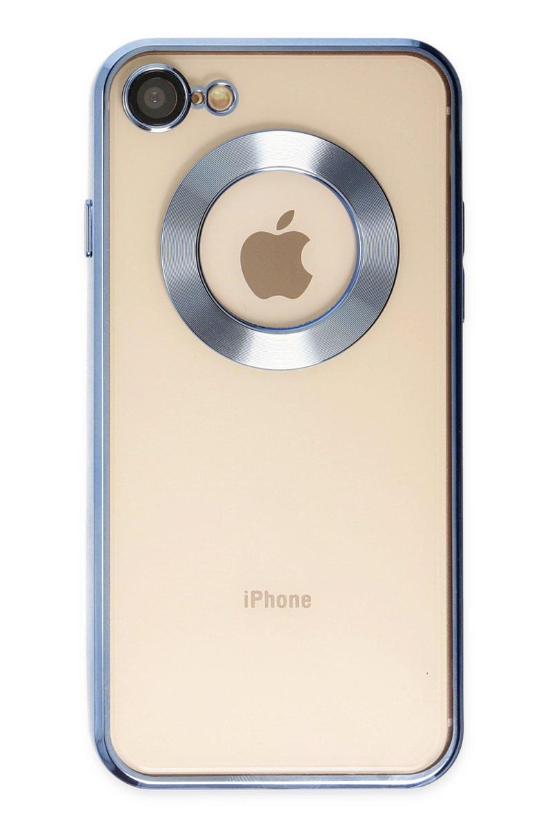 Kılıfmania Apple iPhone 8 Kapak Yanları Renkli Lens Korumalı Logo Gösteren Şeffaf Luxury Kılıf - Açık Mavi