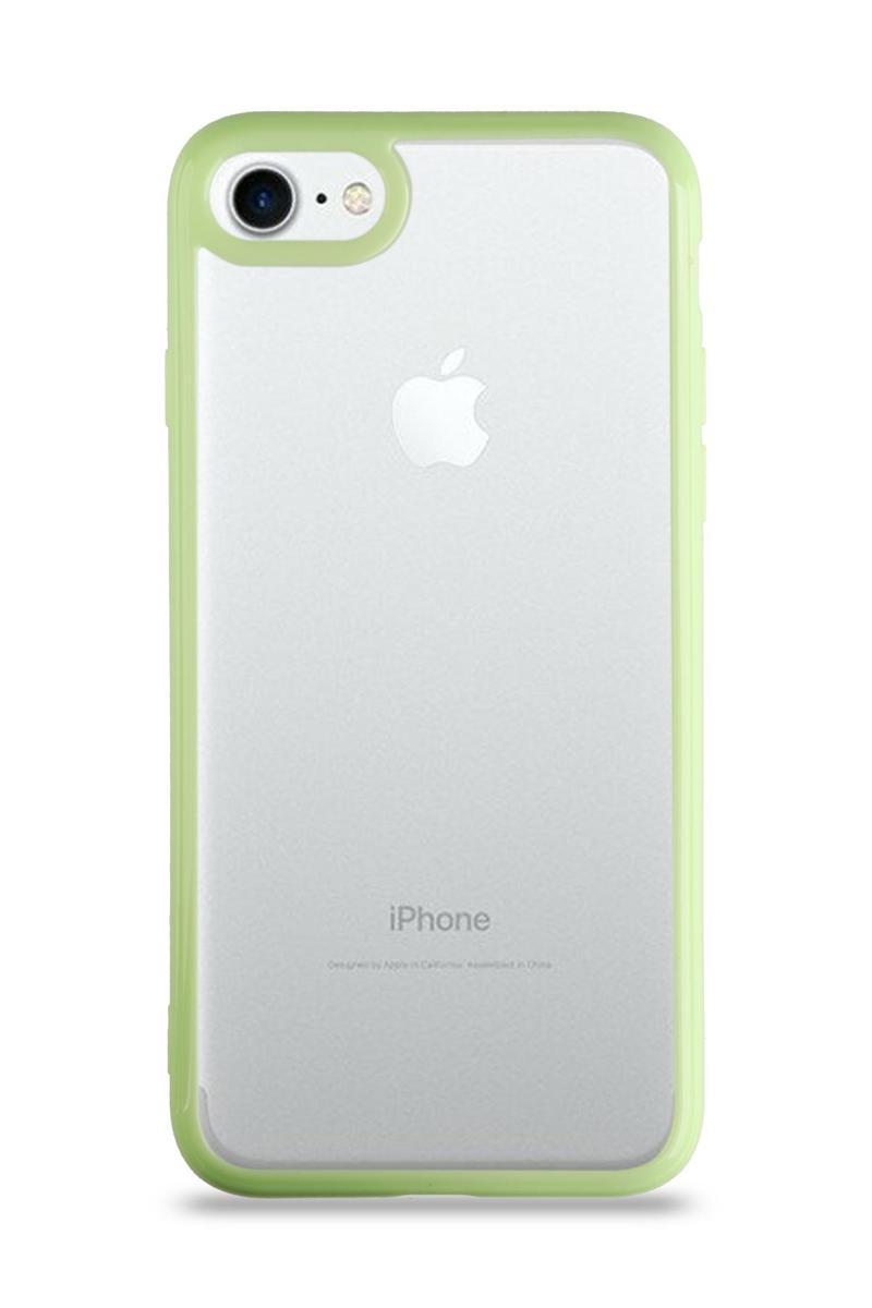 KZY İletişim Apple iPhone 8 Kılıf Kenarları Renkli Silikon Şeffaf Arka Kapak - Açık Yeşil