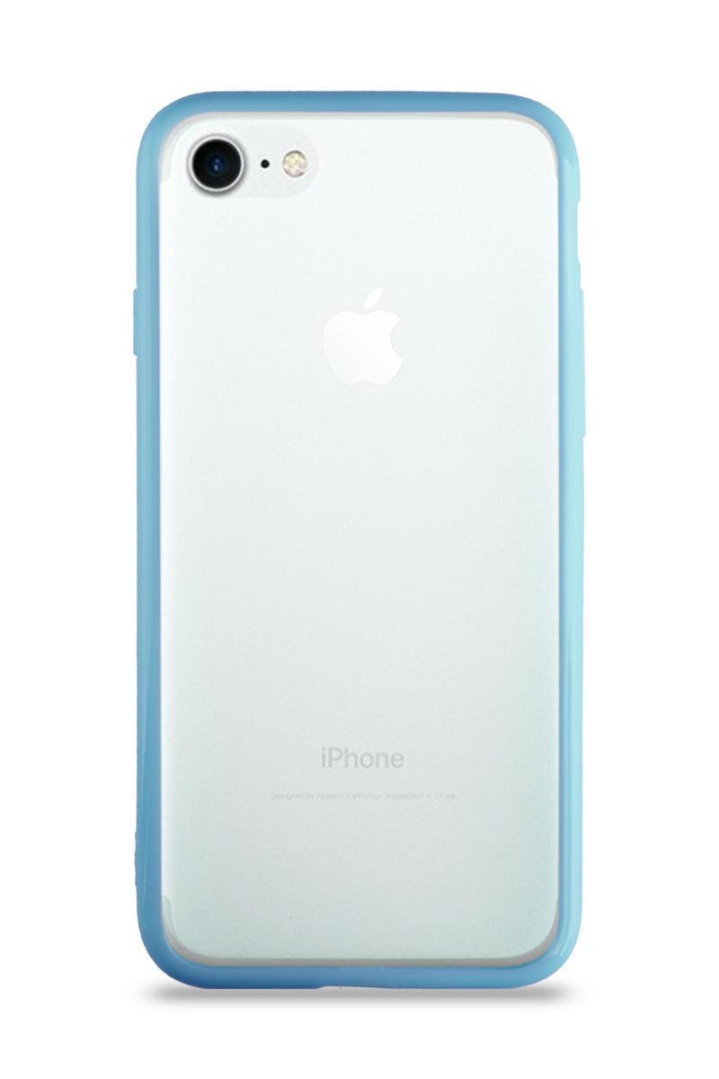 KZY İletişim Apple iPhone 8 Kılıf Kenarları Renkli Silikon Şeffaf Arka Kapak - Mavi