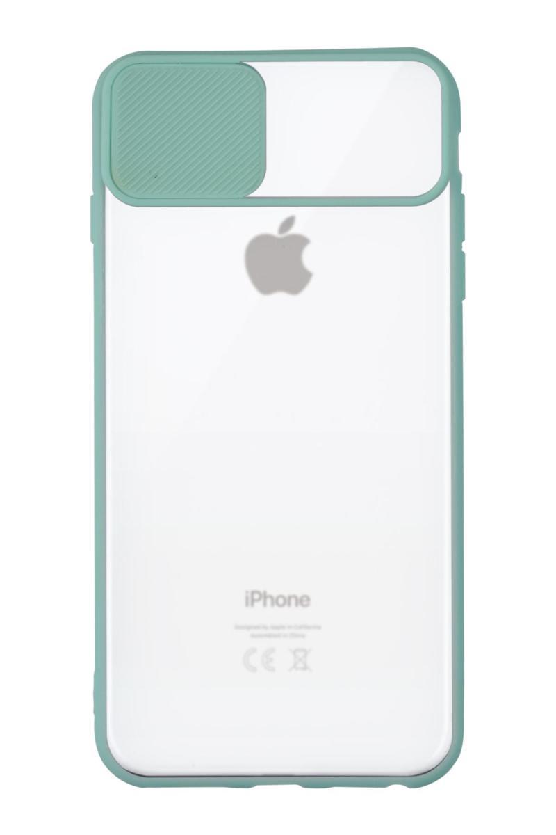 KZY İletişim Apple iPhone 7 Kapak Lensi Açılır Kapanır Kamera Korumalı Silikon Kılıf - Su yeşili